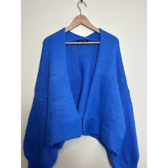 Davi & Dani Open Front Balloon Sleeve Cardigan Knit Sweater Blue Size 2XL - Picture 2 of 9